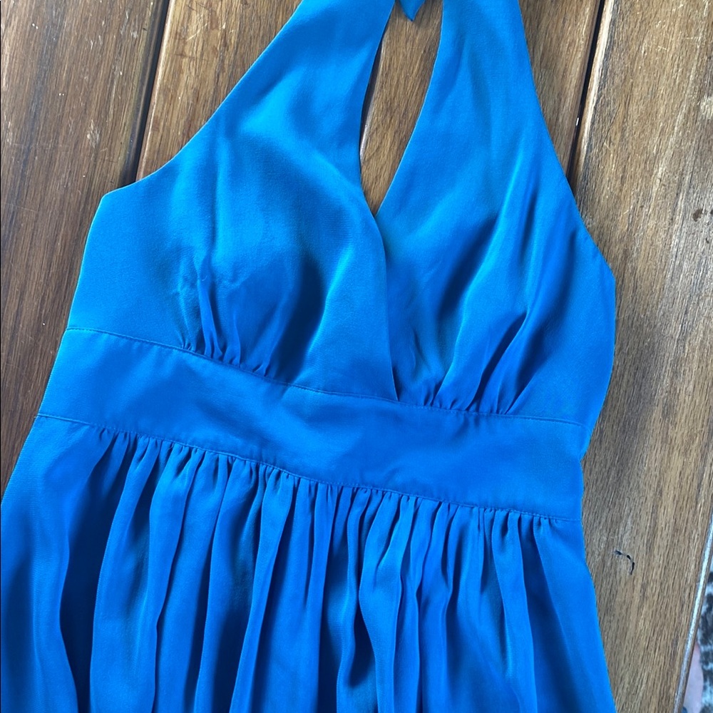 Express Blue Ruched Halter Sundress - Picture 4 of 7